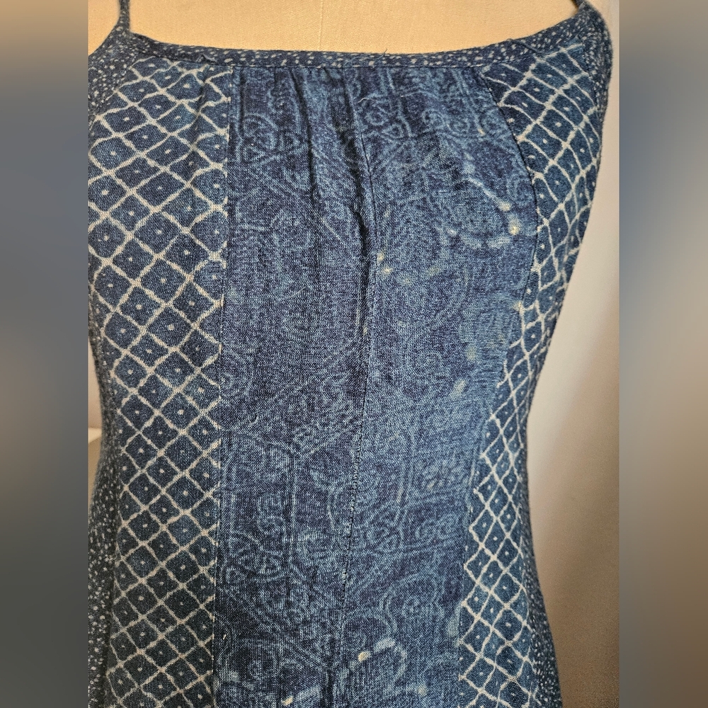 LAUREN RALPH LAUREN Indigo Mixed Pattern Pieced Cotton Dress | SZ 4 - Picture 6 of 9